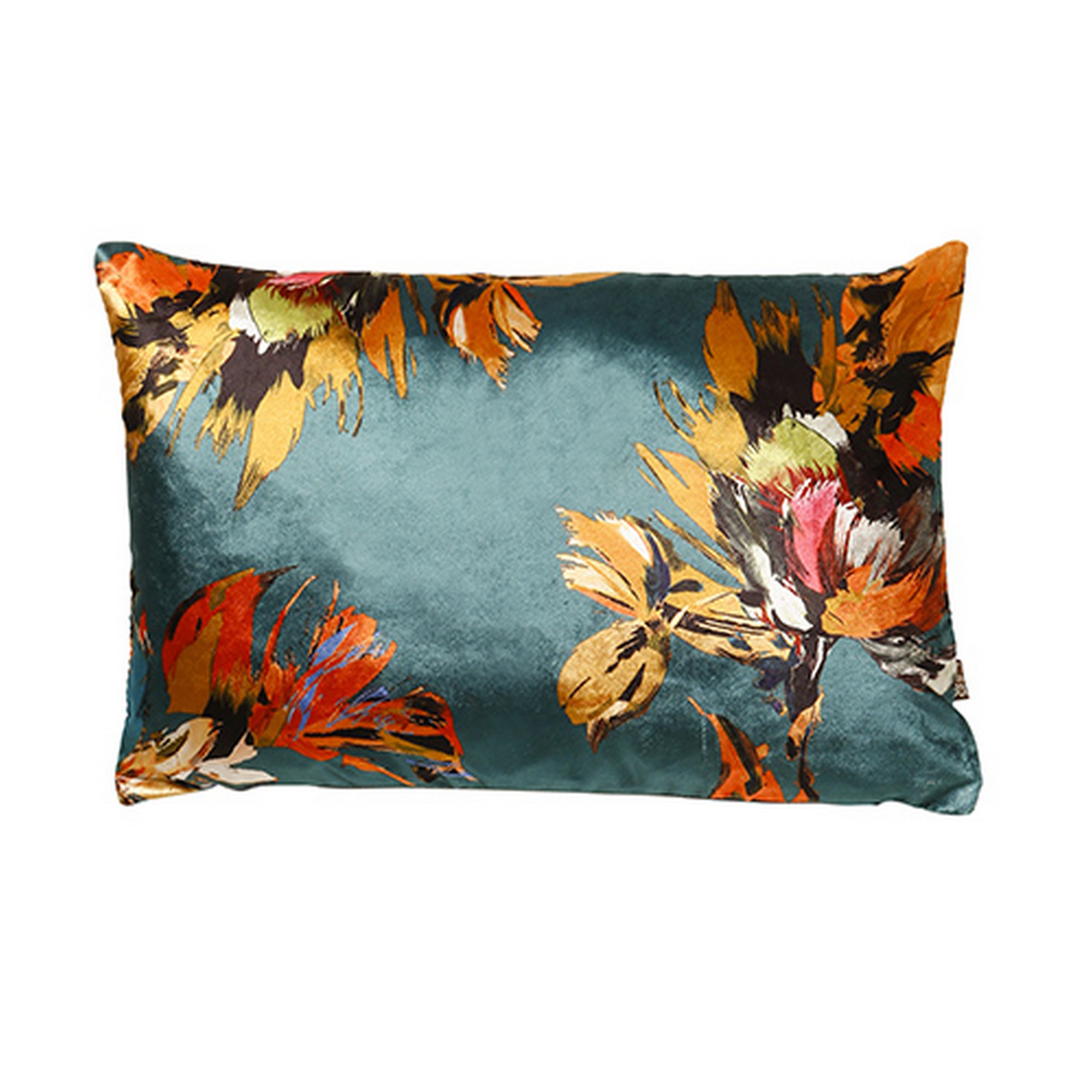 Adriana Floral Bolster Cushion In Teal Green